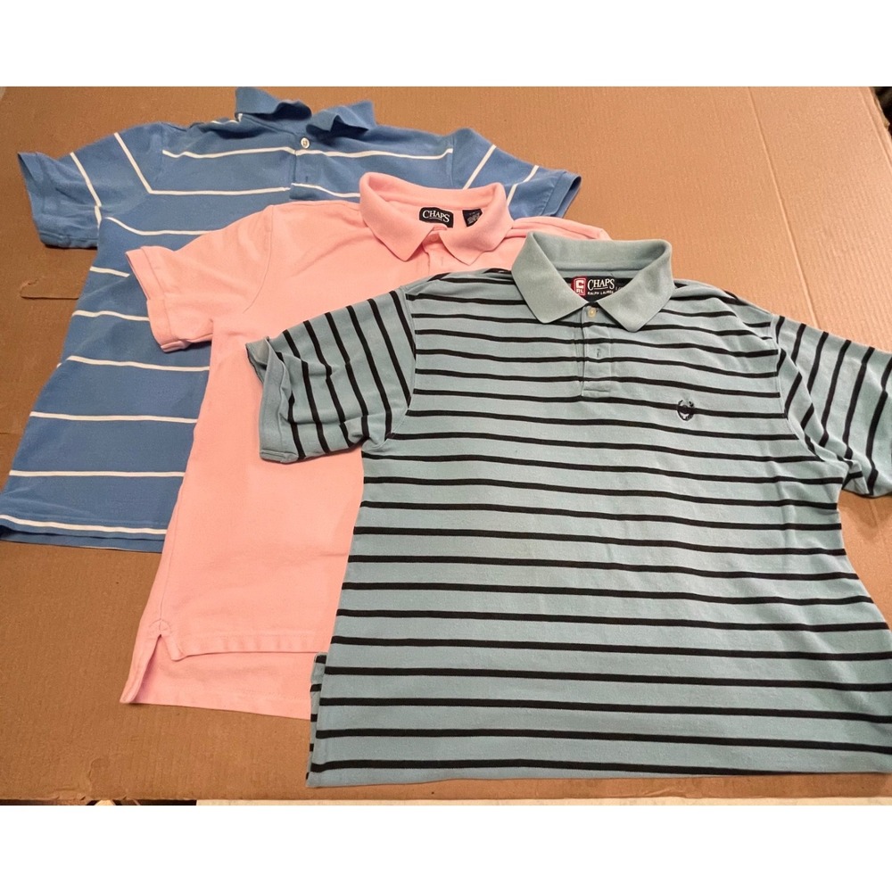 Chaps Ralph Lauren Polo Shirts Mens Large 3 Pack Bundle Striped Solid Cotton